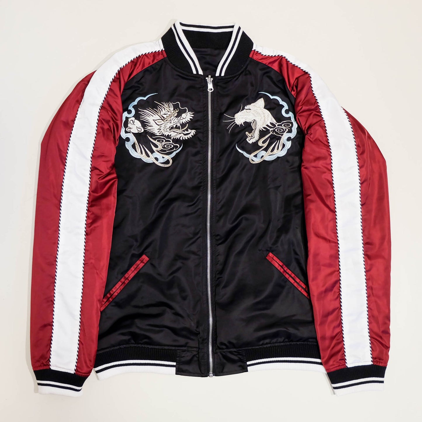 Divine Punishment Dragon & Tiger Sukajan Jacket Japanese Embroidered Souvenir Bomber Jacket – Yakuza Yanki Streetwear Artwear Size XL