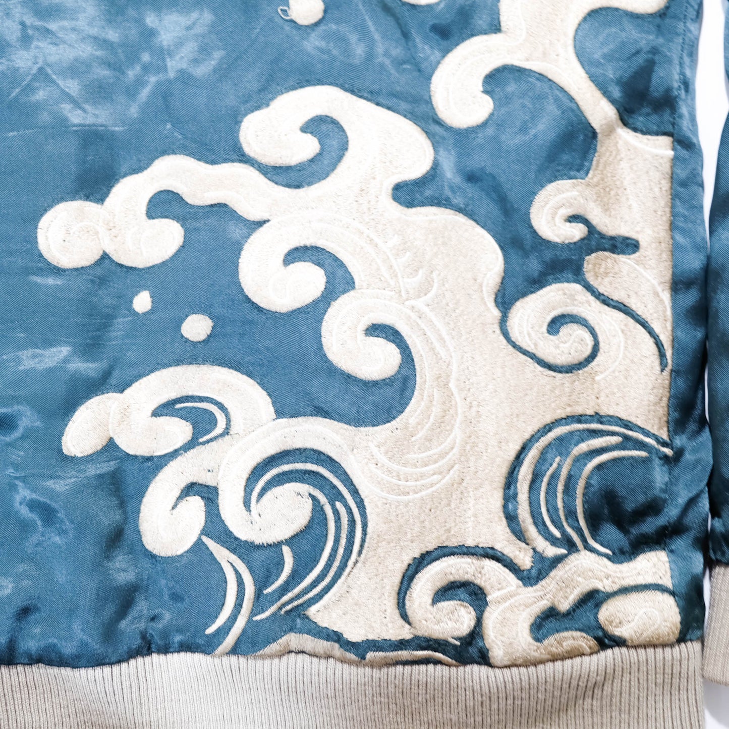 Japanese Sukajan Jacket XL Dragon & Koi Carp Water Wave Embroidery Reversible Yokosuka Bomber