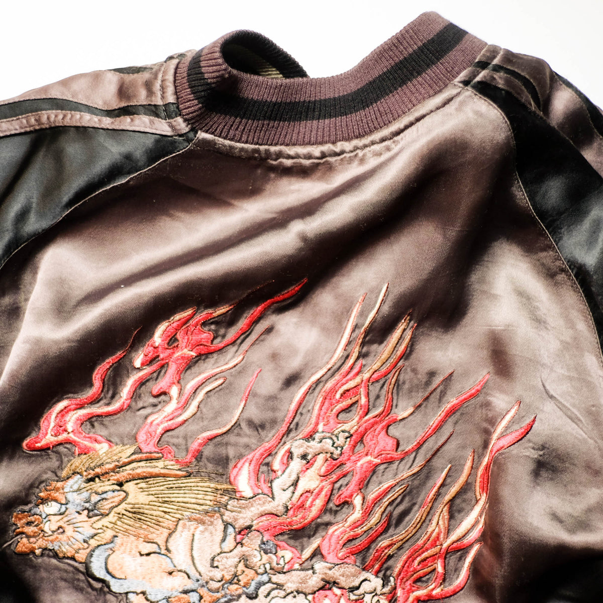 Shōki Demon Slayer & Flaming Tiger Reversible Sukajan Jacket Size L | Japanese Embroidered Souvenir Bomber