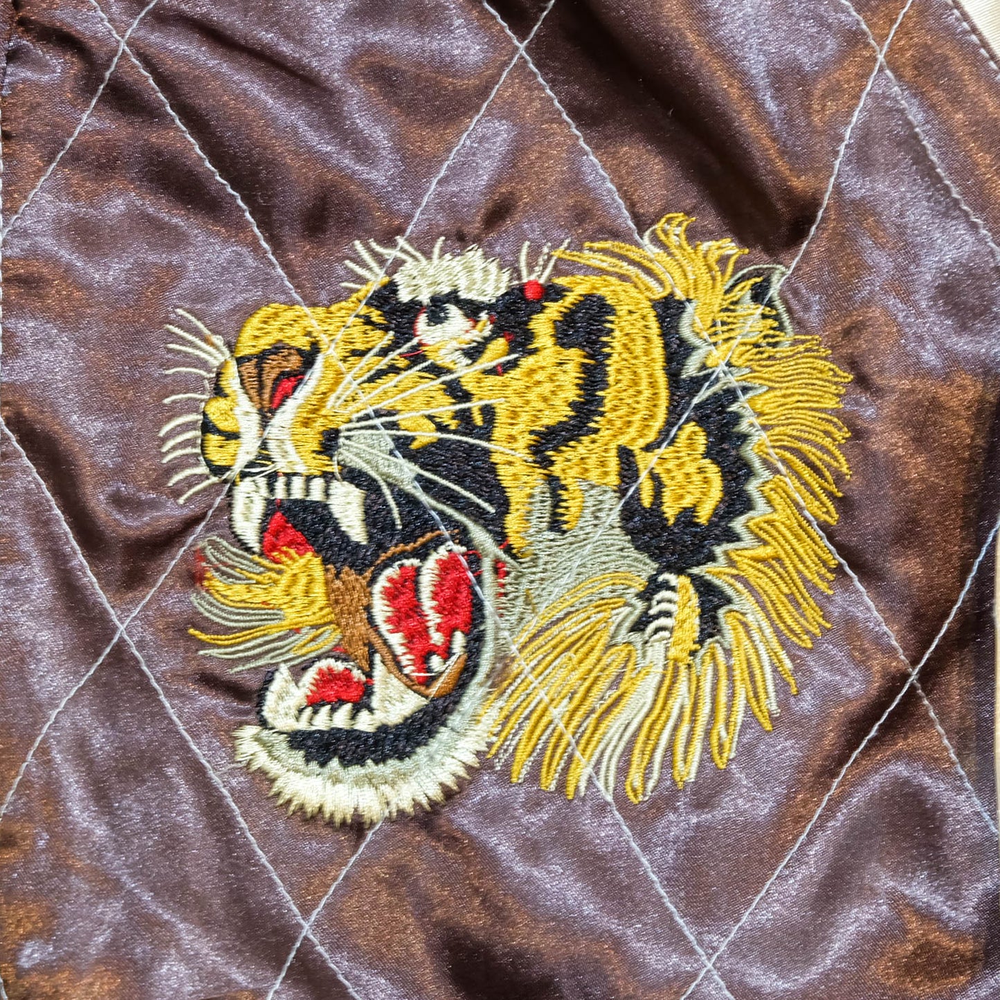 Brown Tiger × Dragon Embroidered Sukajan Jacket Japanese Souvenir Bomber Jacket M-L | Vintage Yokosuka Style Streetwear Wearable Art