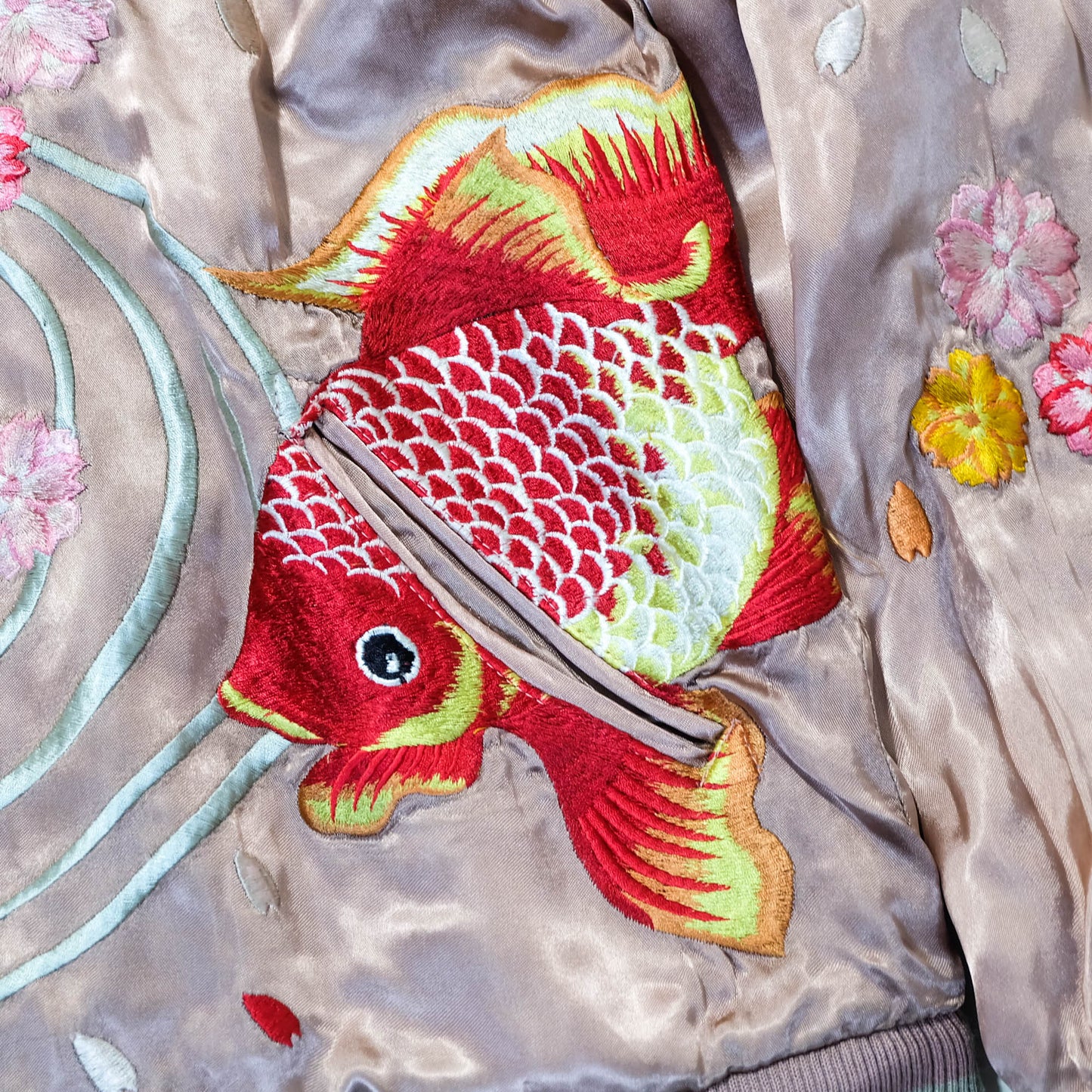Sakura Goldfish Reversible Sukajan Jacket | Japanese Koi Carp Embroidery Souvenir Bomber Jacket