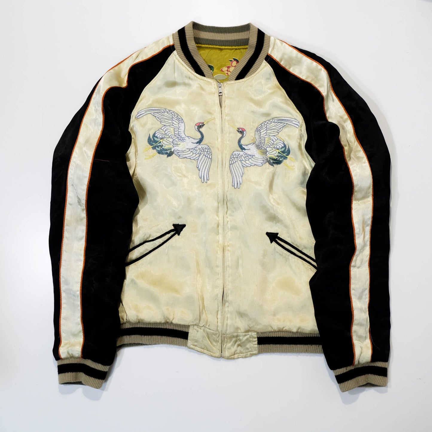 Kula Eternal Sukajan Jacket Reversible Japanese Souvenir Jacket Crane Koi Fish Wisteria Embroidery Size M