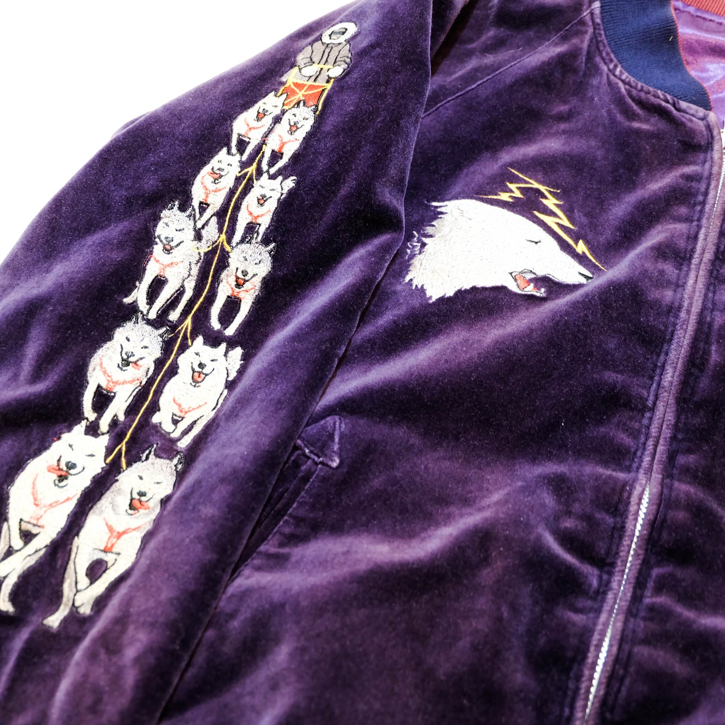PPFM Peyton’s Place for Men Vintage Velvet Sukajan Jacket | Japanese Hinomaru Eagle Wolf Embroidery Souvenir Bomber Jacket Purple Size M-L