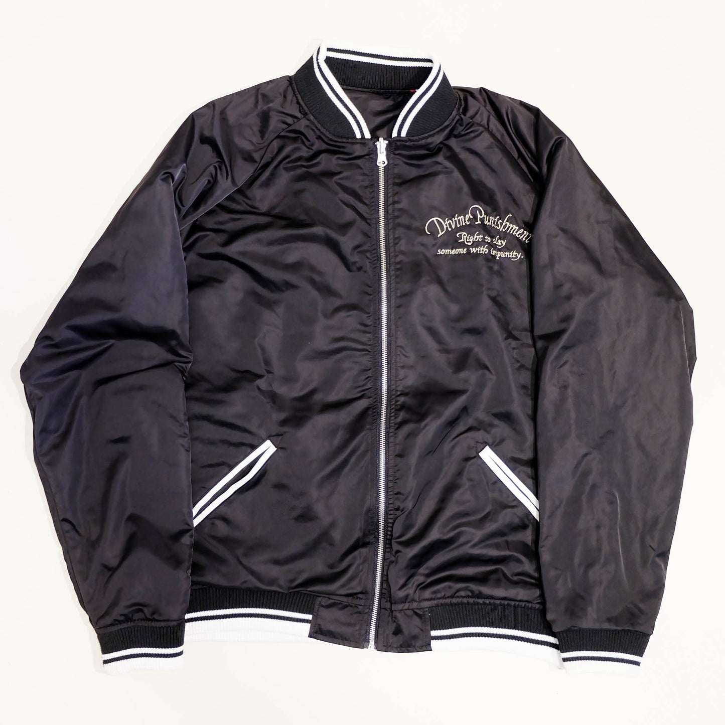 Divine Punishment Dragon & Tiger Sukajan Jacket Japanese Embroidered Souvenir Bomber Jacket – Yakuza Yanki Streetwear Artwear Size XL
