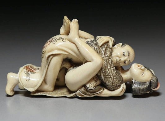 Japanese Shunga Ukiyoe Utamaro Erotica Sensual Samurai Geisha Oiran Sex Art Fetish Play NETSUKE Statue Okimono Doll Collectible #4