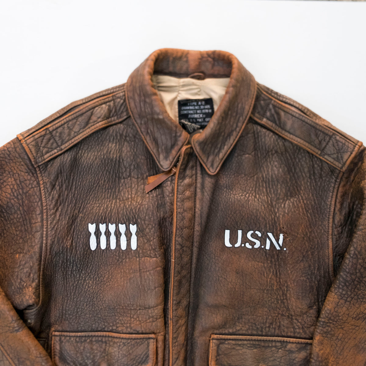AVIREX Road Runner U.S. Navy Leather Flight Jacket Size M | Vintage Military Bomber Jacket