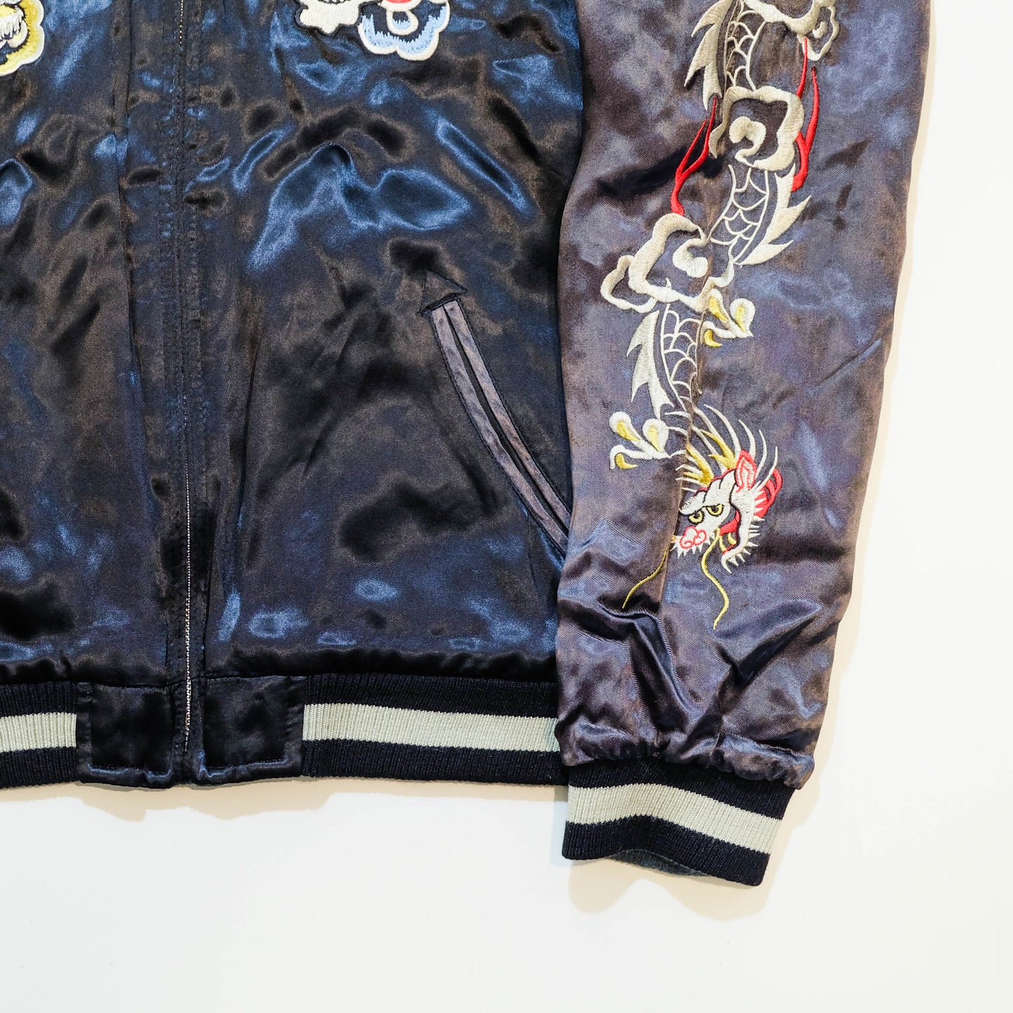Vintage Japanese Sukajan Jacket Velvet Bomber | Skull Tiger Dragon Hot Rod Embroidery Streetwear Jacket Size S-M