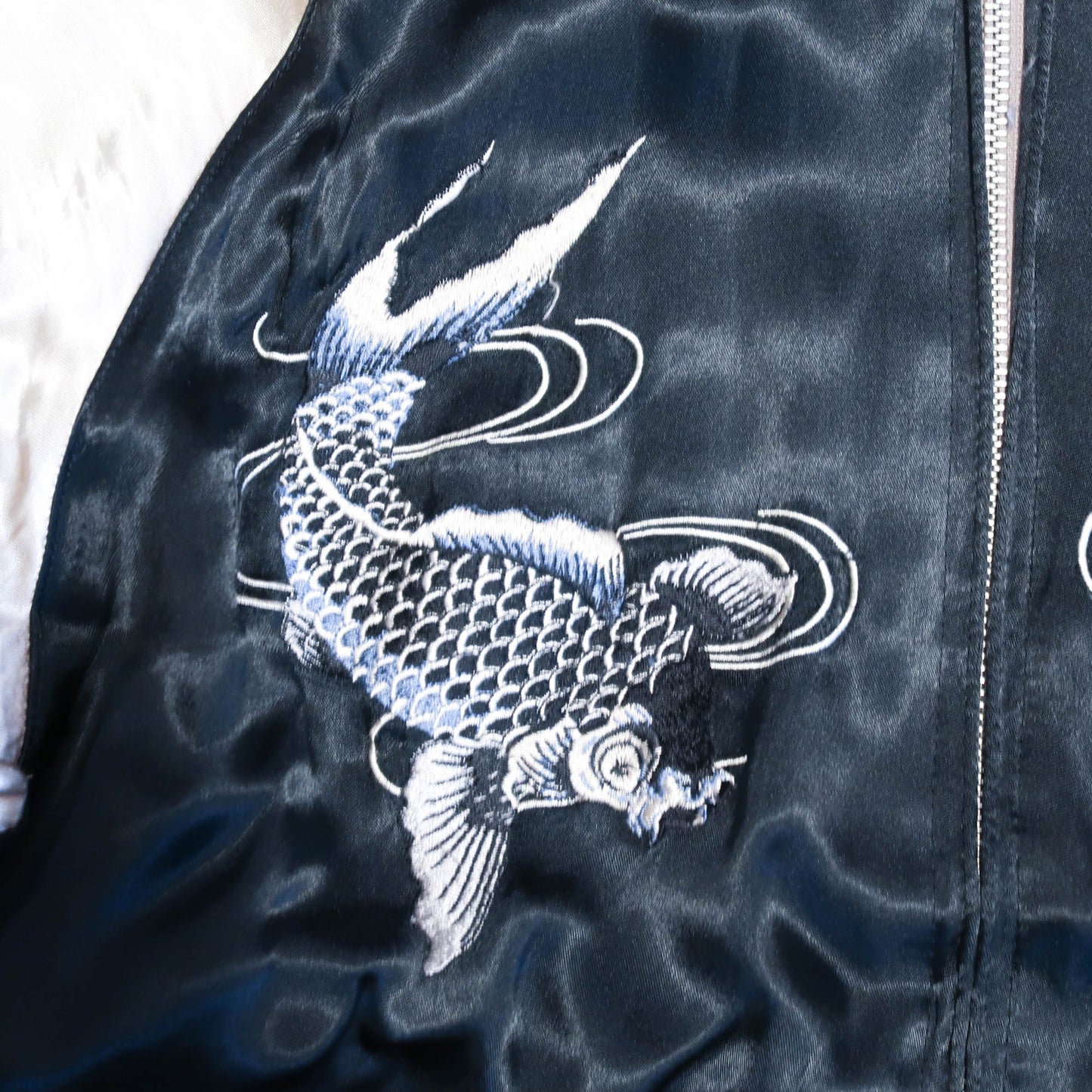 Japanese Sukajan Souvenir Jacket – Koi Carp & Sakura Reversible Embroidered Bomber Jacket