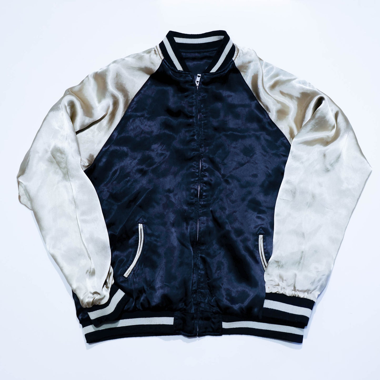 Rare Japanese Oni Wind & Thunder Gods × Great Wave Embroidered Rayon Souvenir Jacket
