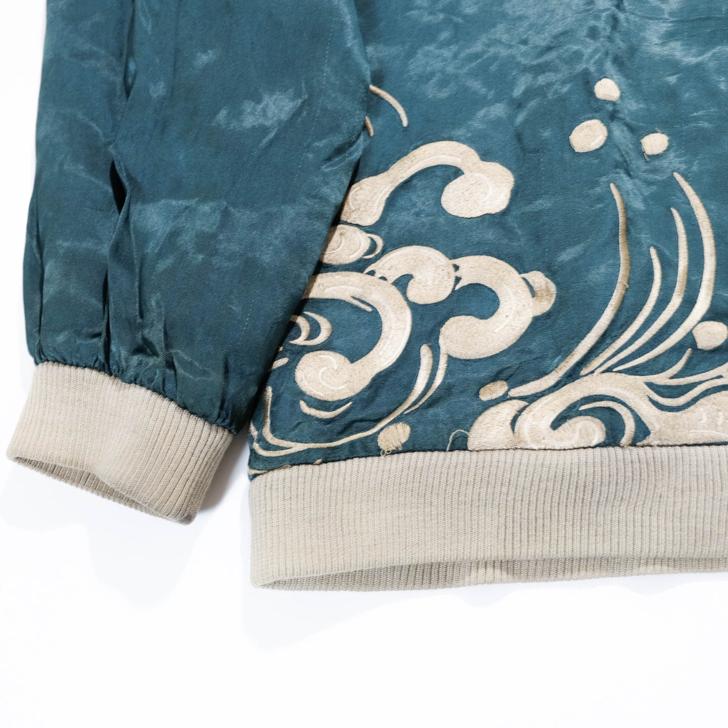 Japanese Sukajan Jacket XL Dragon & Koi Carp Water Wave Embroidery Reversible Yokosuka Bomber