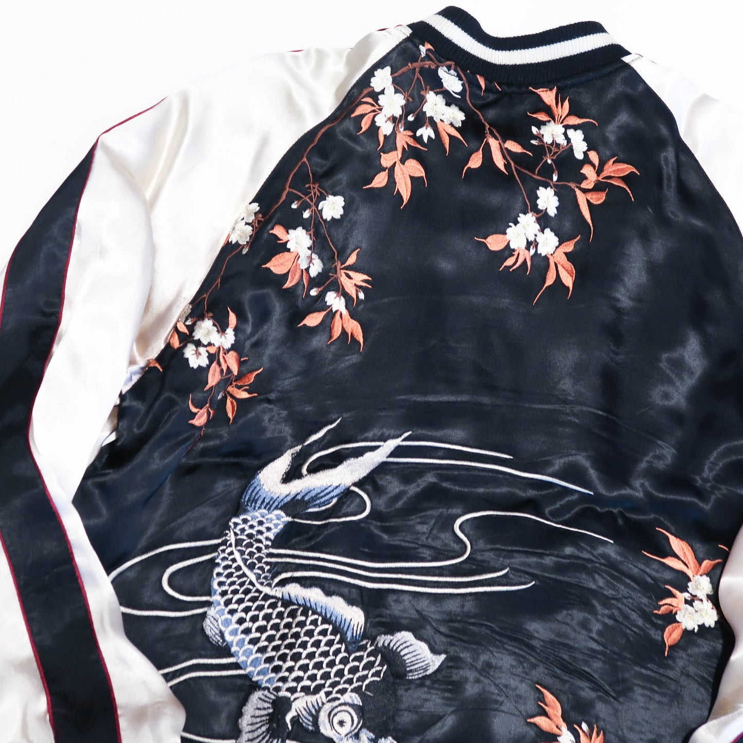Japanese Sukajan Souvenir Jacket – Koi Carp & Sakura Reversible Embroidered Bomber Jacket