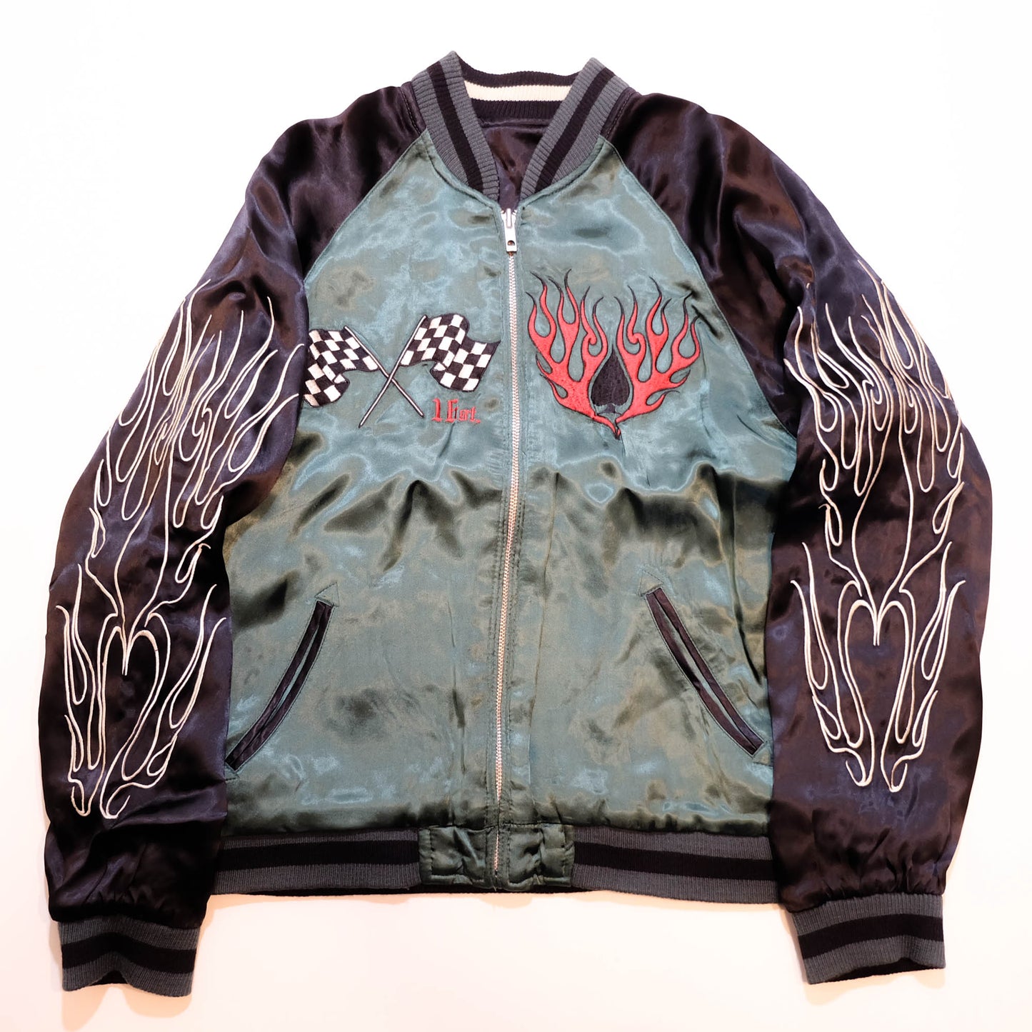 Vintage Japanese Sukajan Jacket Velvet Bomber | Skull Tiger Dragon Hot Rod Embroidery Streetwear Jacket Size S-M