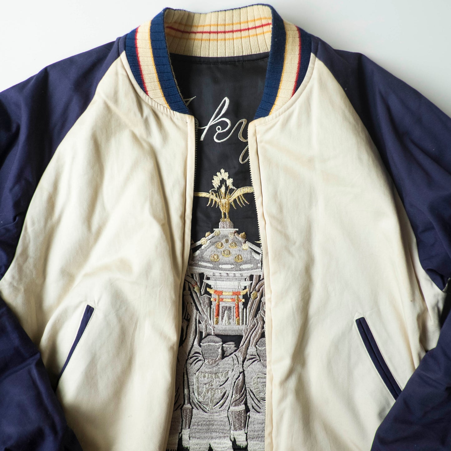 Shibui Japanese Tokyo Omikoshi Festival Portable Shrine Parade Embroidered Sukajan Souvenir Jacket ( Size:  )
