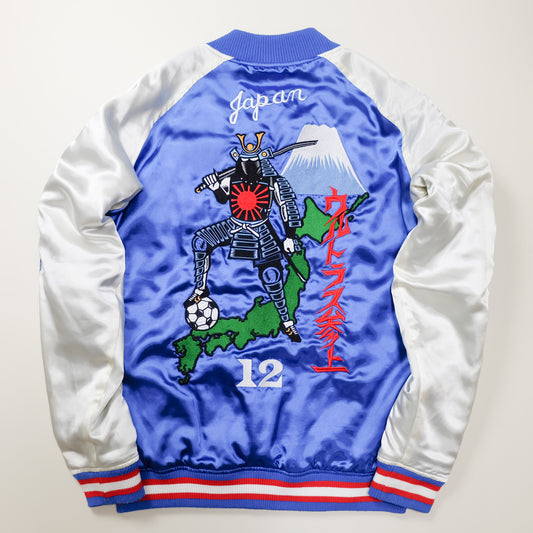 RARE Punk Drunkers Japan Japanese Samurai Musha Soccer Football South Africa Japan Team World Cup Memorabilia Embroidery Embroidered Reversible Satin Souvenir Sukajan Bomber Jacket ( Size : L )