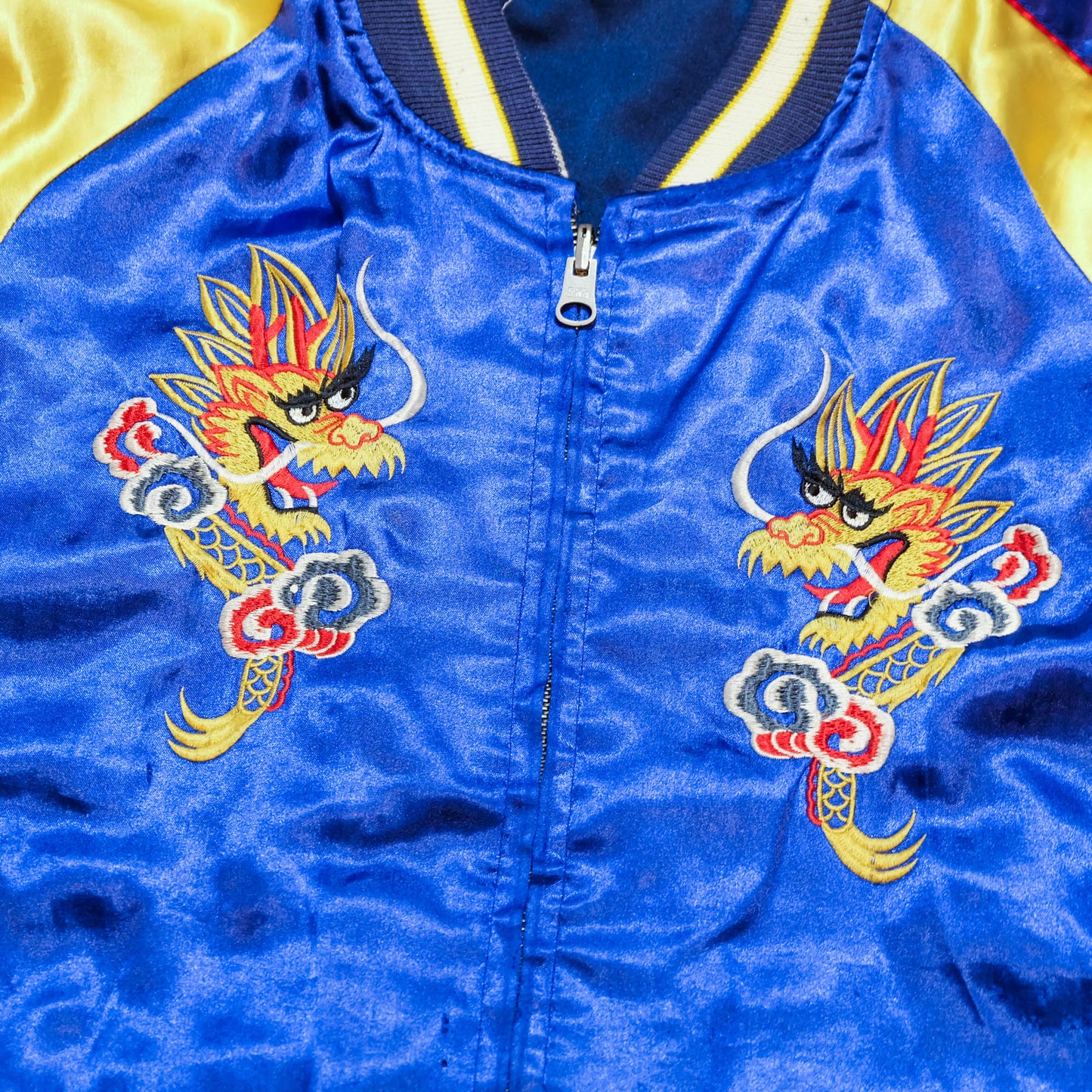 Hoshihime Style Reversible Sukajan Jacket | Blue Dragon Embroidery Japanese Souvenir Bomber Jacket