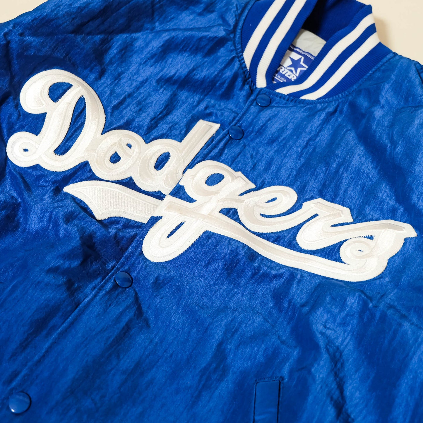 Starter Dodgers Vintage Satin Varsity Jacket | MLB Baseball Bomber Jacket Blue Stadium Jacket Made USA Size L
