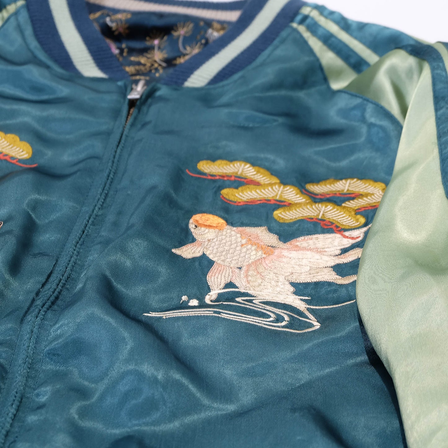 Elegant Japanese Embroidered Jacket Featuring Traditional Kingyo Goldfish, Water Ripples & Edo-Inspired Artwork
