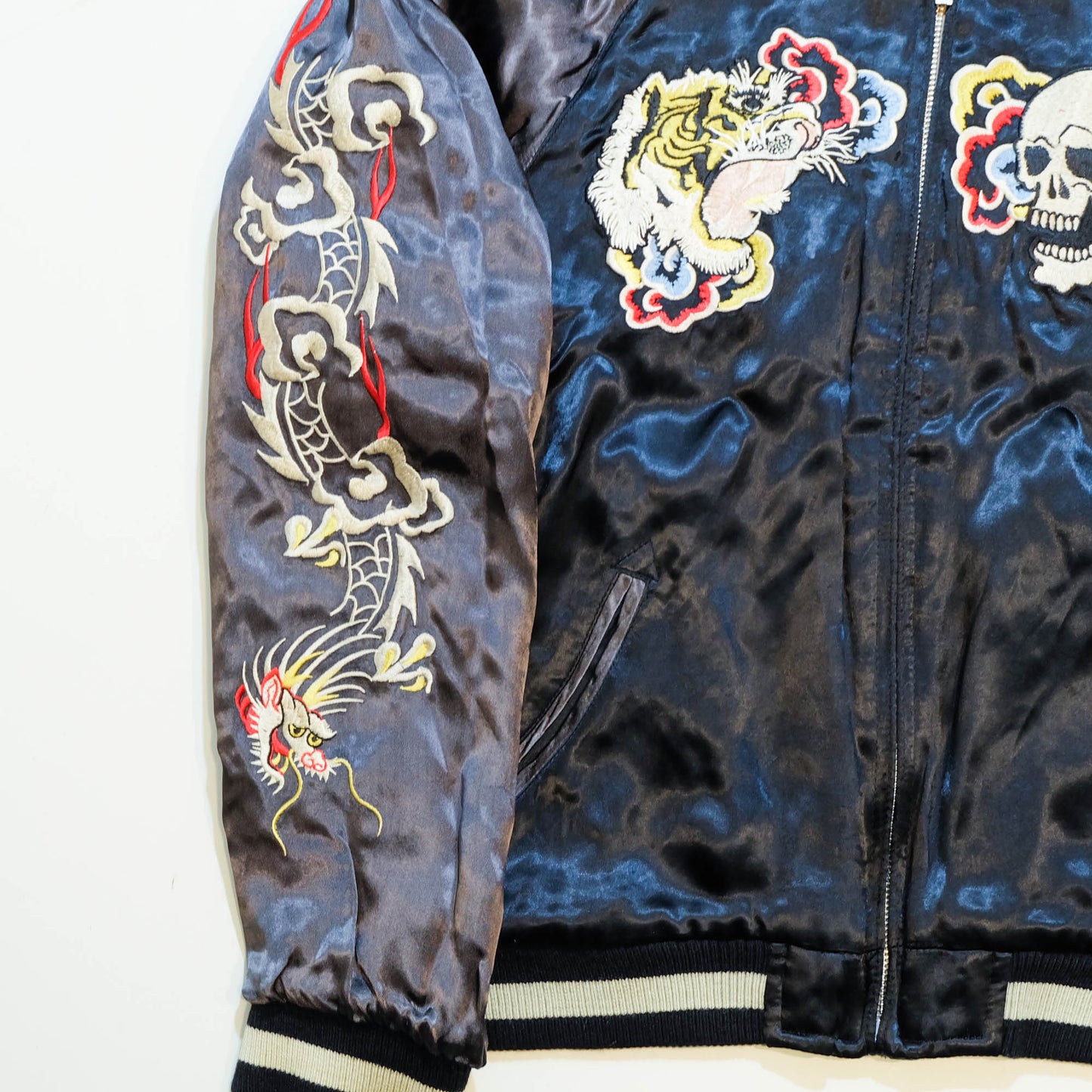Vintage Japanese Sukajan Jacket Velvet Bomber | Skull Tiger Dragon Hot Rod Embroidery Streetwear Jacket Size S-M