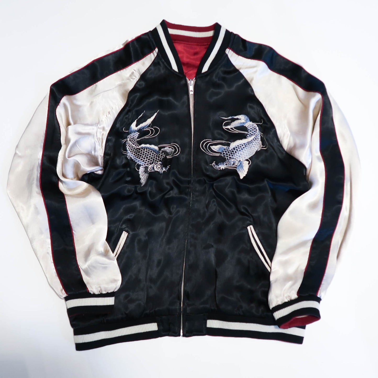 Japanese Sukajan Souvenir Jacket – Koi Carp & Sakura Reversible Embroidered Bomber Jacket