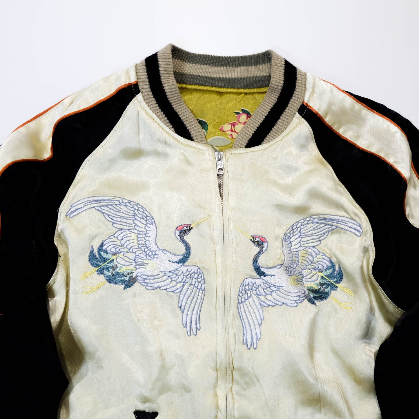Kula Eternal Sukajan Jacket Reversible Japanese Souvenir Jacket Crane Koi Fish Wisteria Embroidery Size M