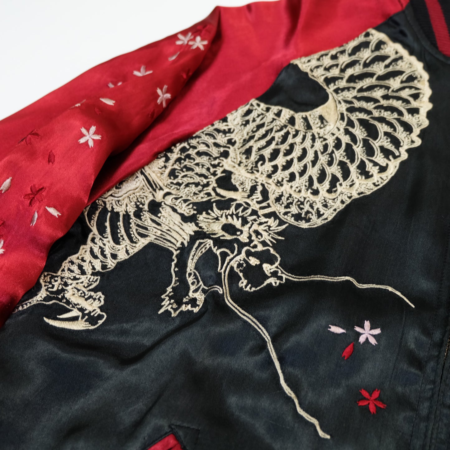Reversible Japanese Dragon Koi Fish Whirlpool Art Sukajan Souvenir Jacket Size M