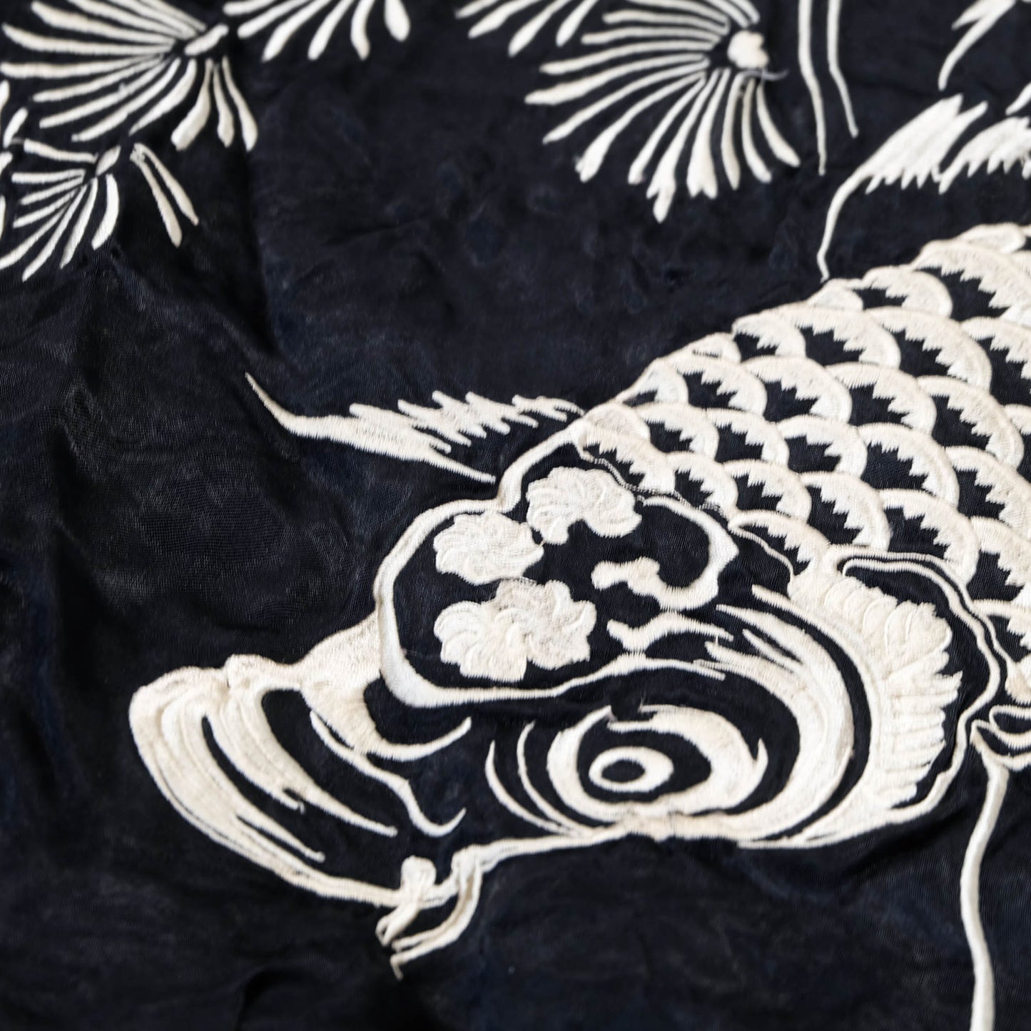 Traditional Japanese Koi Fish Wagara Embroidery Jacket Featuring Dynamic Water Motif & Vintage Yokosuka Style