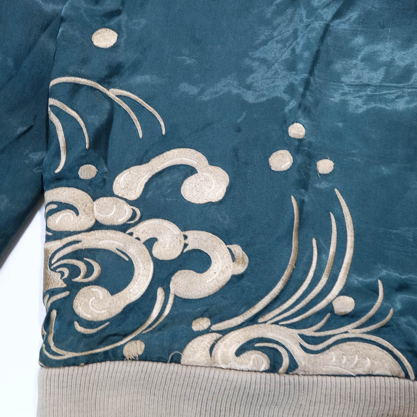 Japanese Sukajan Jacket XL Dragon & Koi Carp Water Wave Embroidery Reversible Yokosuka Bomber