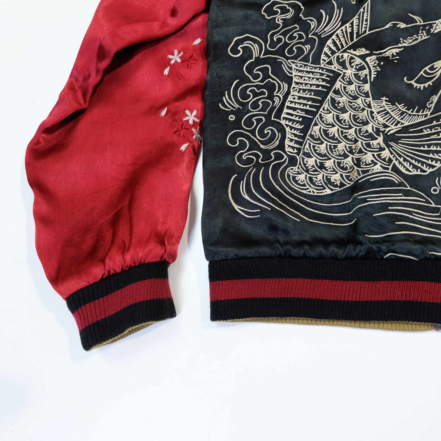 Reversible Japanese Dragon Koi Fish Whirlpool Art Sukajan Souvenir Jacket Size M