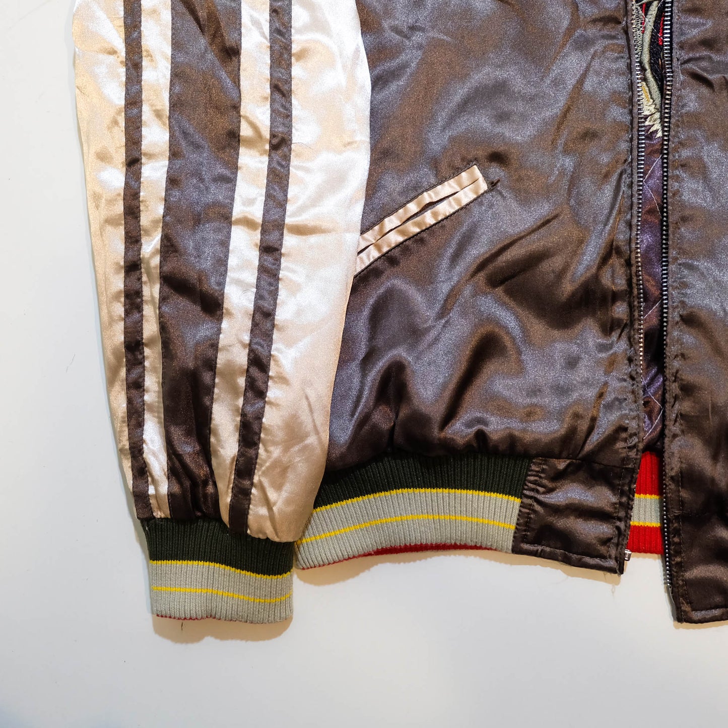 Brown Tiger × Dragon Embroidered Sukajan Jacket Japanese Souvenir Bomber Jacket M-L | Vintage Yokosuka Style Streetwear Wearable Art