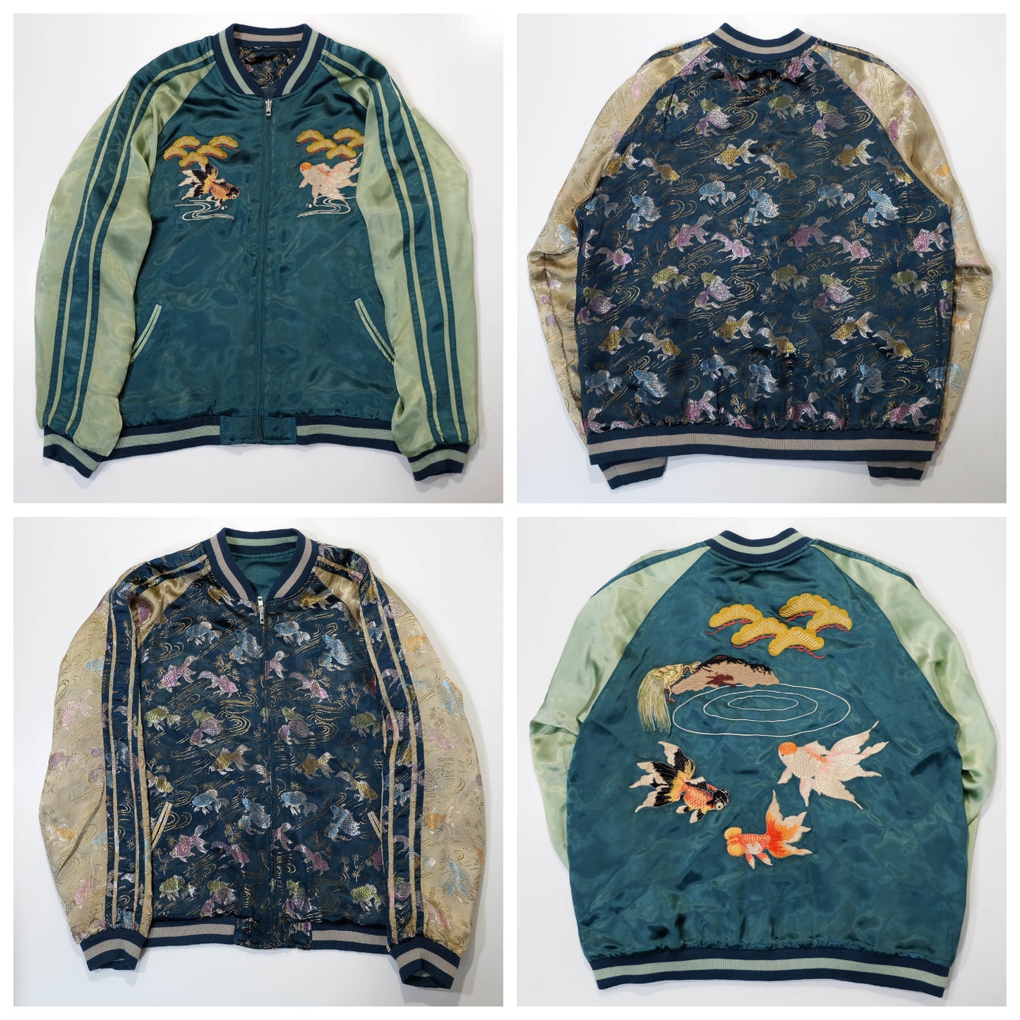 Elegant Japanese Embroidered Jacket Featuring Traditional Kingyo Goldfish, Water Ripples & Edo-Inspired Artwork