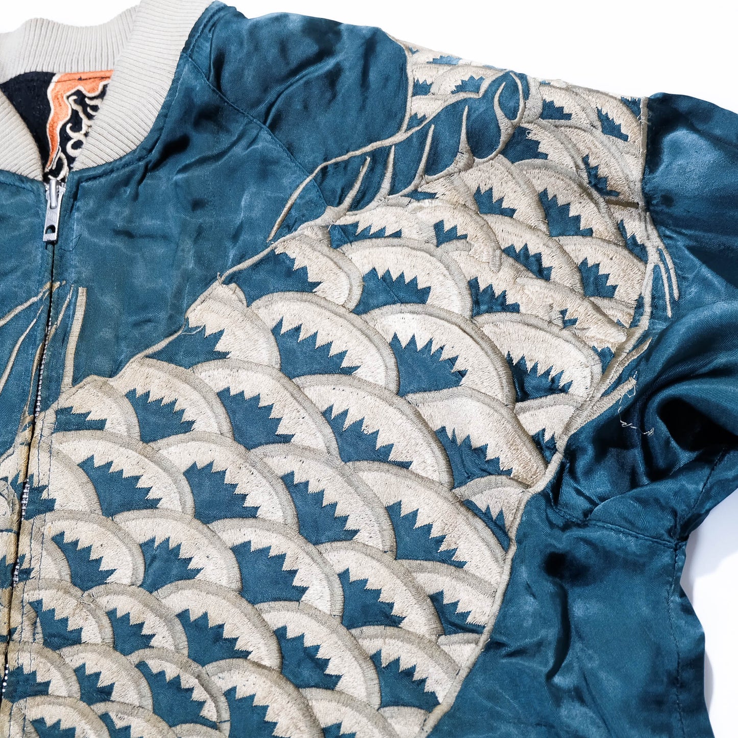 Japanese Sukajan Jacket XL Dragon & Koi Carp Water Wave Embroidery Reversible Yokosuka Bomber