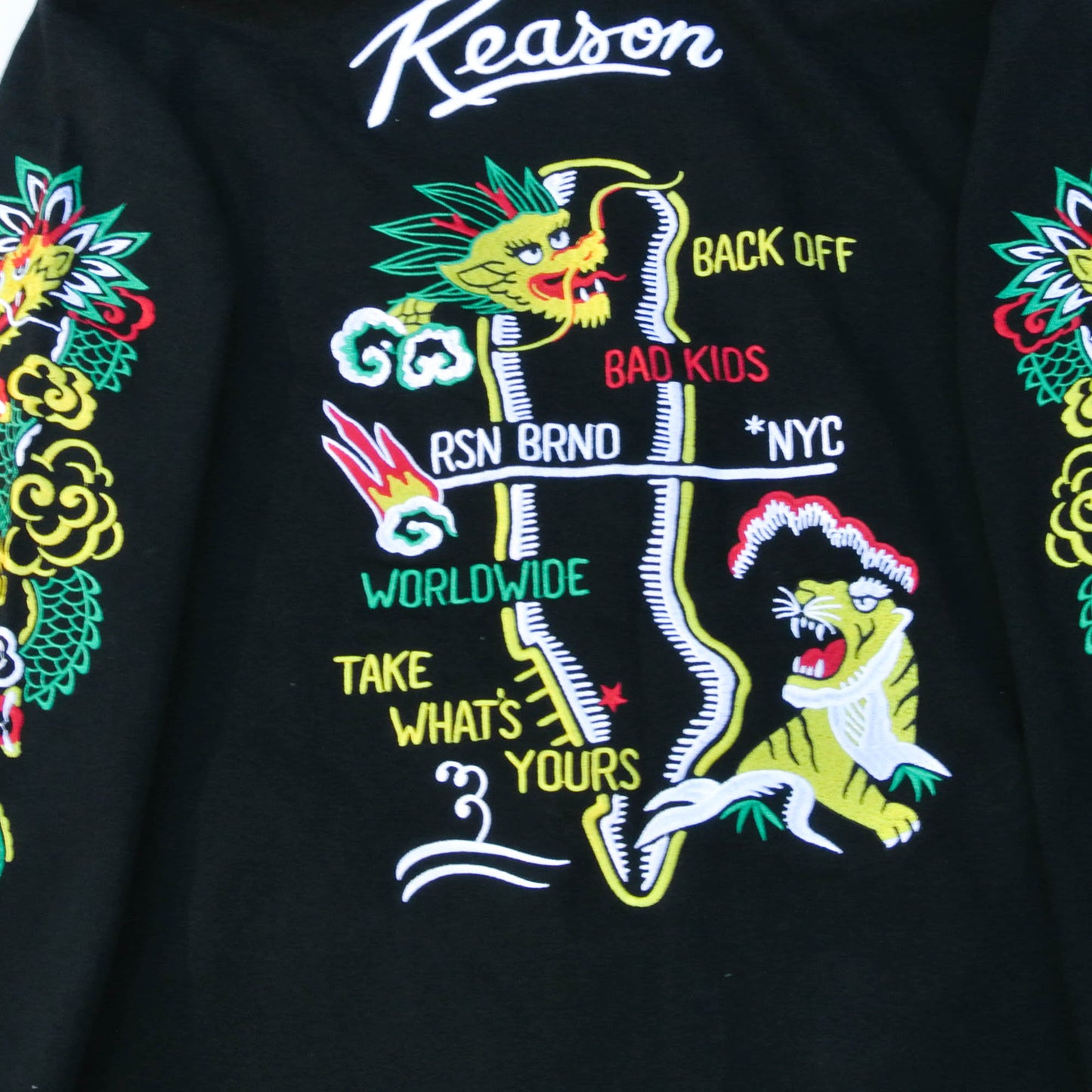 Reason Dragonland Reborn Hoodie Jacket | Japanese Embroidered Tiger & Dragon Sukajan Inspired Streetwear Hoodie Size M