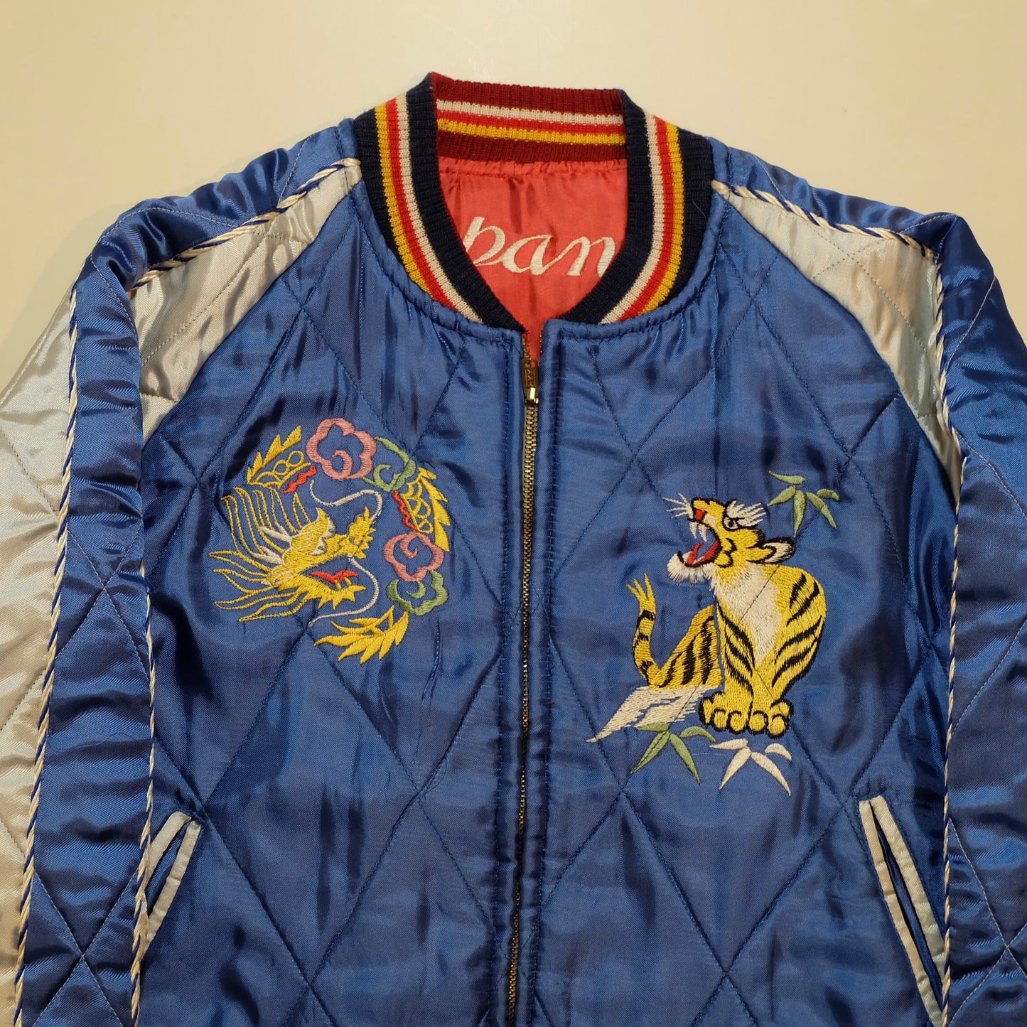 Reminiscence Padded Sukajan Jacket M–L | Japanese Tiger Dragon Eagle Embroidery Quilted Souvenir Bomber Jacket