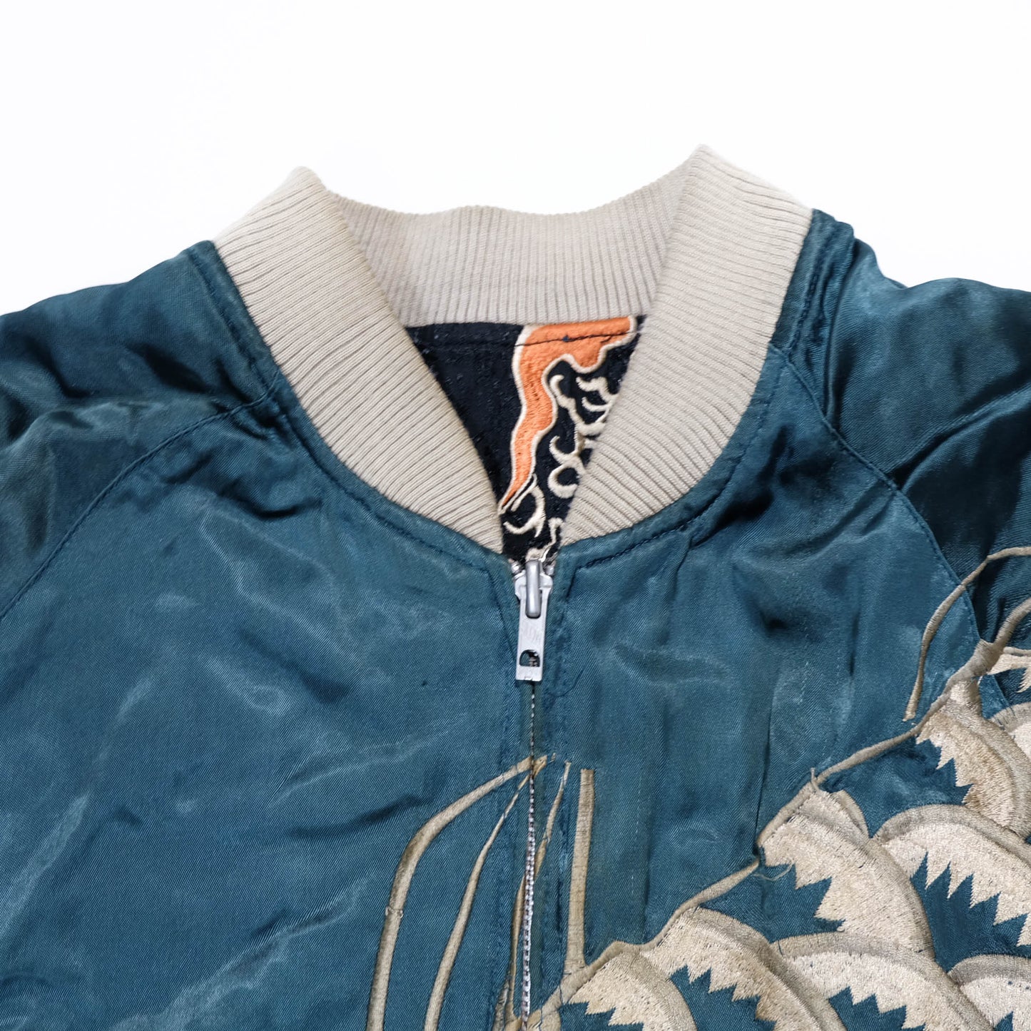 Japanese Sukajan Jacket XL Dragon & Koi Carp Water Wave Embroidery Reversible Yokosuka Bomber
