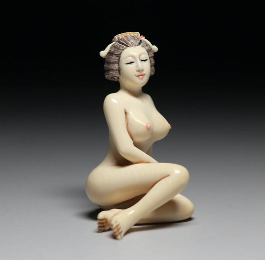 Japanese Erotica Risque Shunga Bijin Nude Sagemono Netsuke Okimono Doll Statue Art