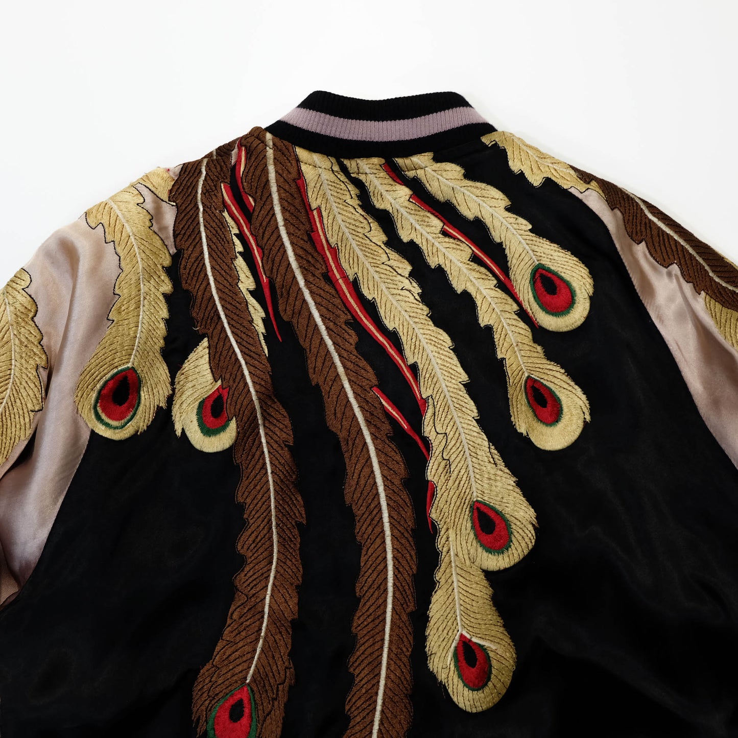 Vintage-Inspired Wagara Embroidered Jacket Featuring Majestic Kujaku Peacock Feathers, Phoenix Bird & Traditional Japanese Textile Art