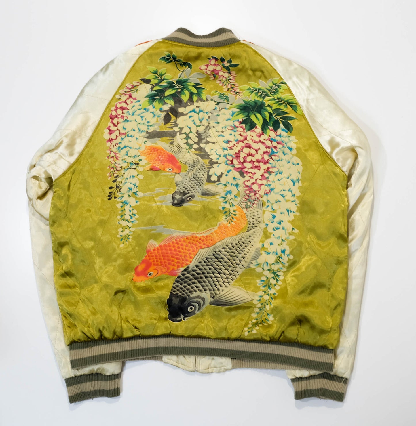 Kula Eternal Sukajan Jacket Reversible Japanese Souvenir Jacket Crane Koi Fish Wisteria Embroidery Size M