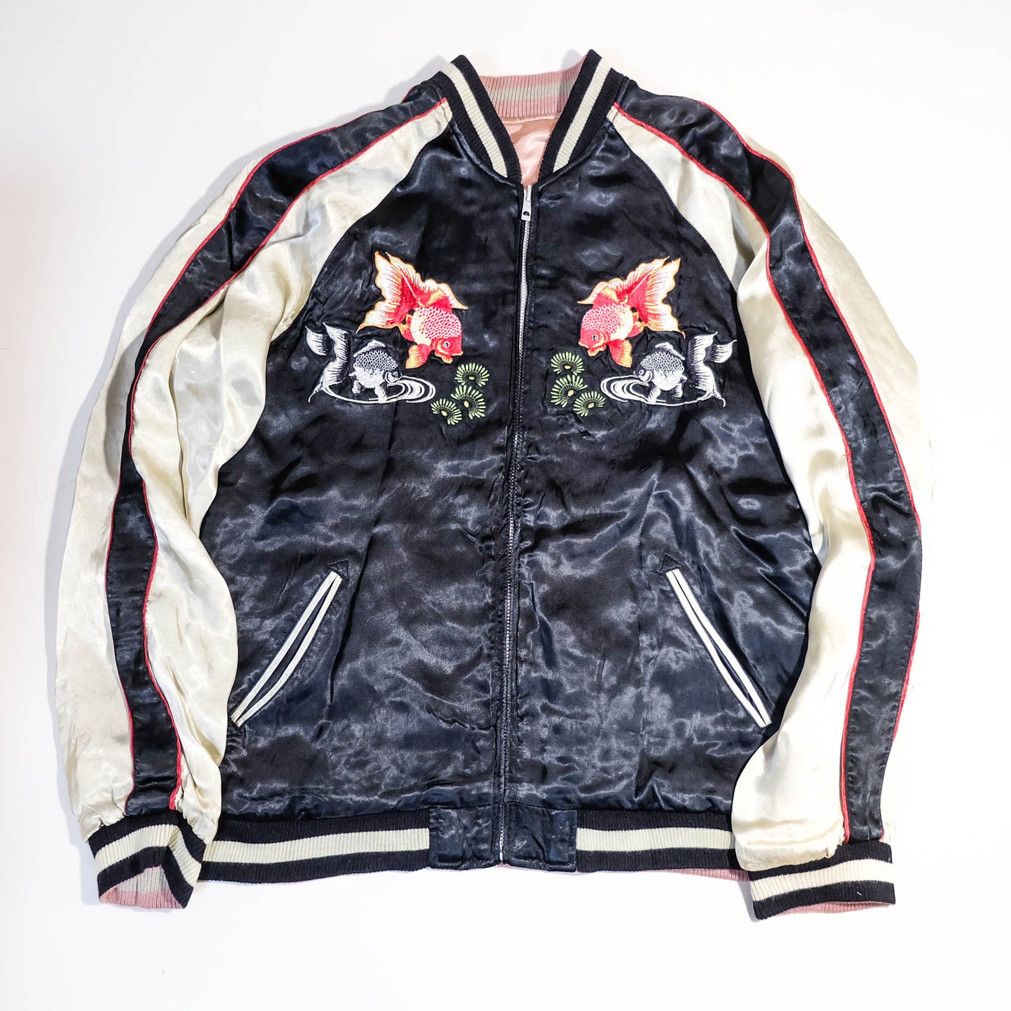Sakura Goldfish Reversible Sukajan Jacket | Japanese Koi Carp Embroidery Souvenir Bomber Jacket