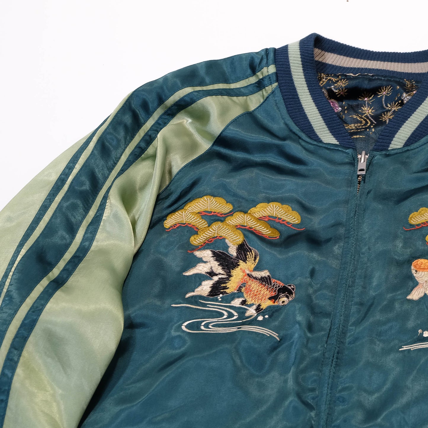 Elegant Japanese Embroidered Jacket Featuring Traditional Kingyo Goldfish, Water Ripples & Edo-Inspired Artwork