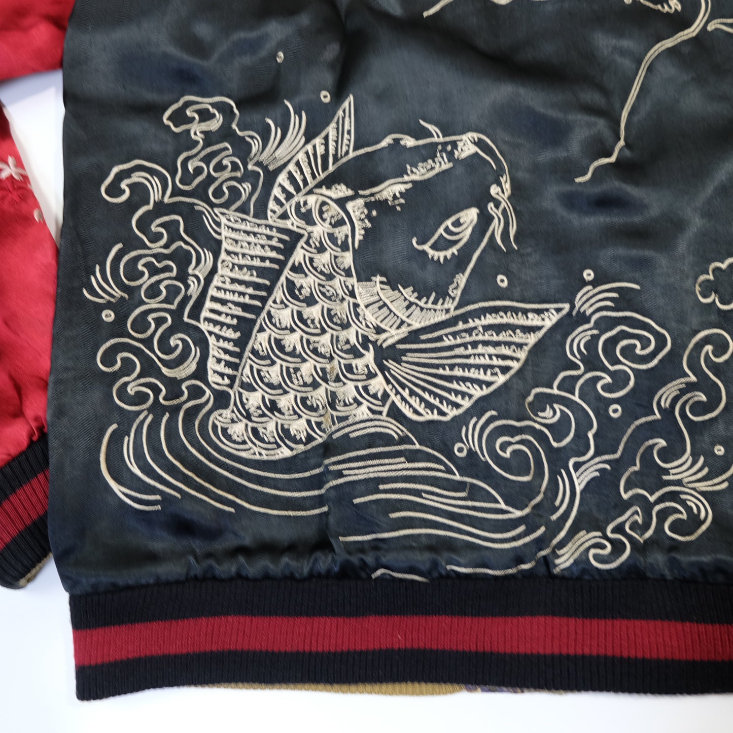 Reversible Japanese Dragon Koi Fish Whirlpool Art Sukajan Souvenir Jacket Size M