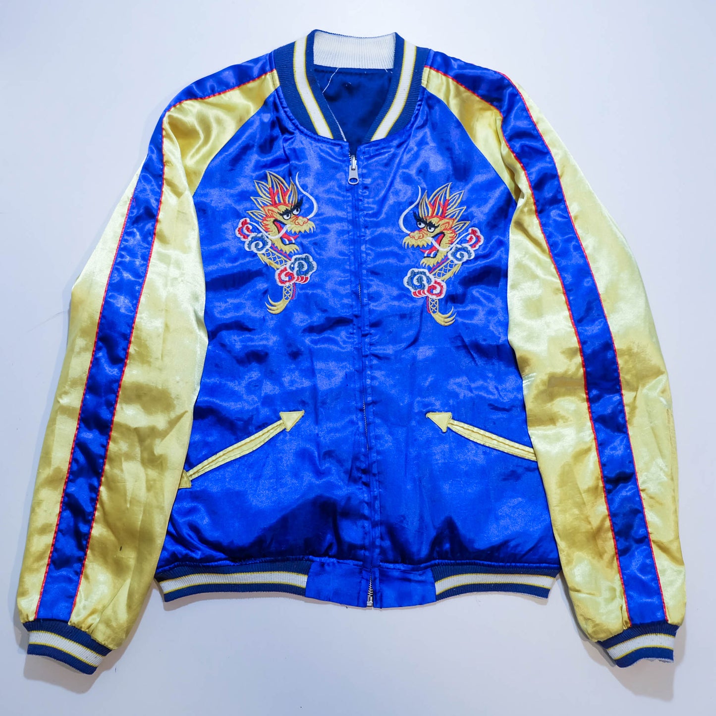 Hoshihime Style Reversible Sukajan Jacket | Blue Dragon Embroidery Japanese Souvenir Bomber Jacket