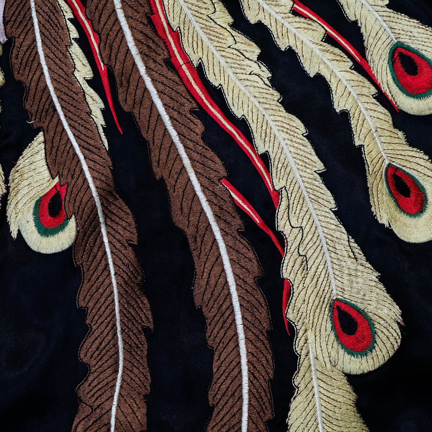 Vintage-Inspired Wagara Embroidered Jacket Featuring Majestic Kujaku Peacock Feathers, Phoenix Bird & Traditional Japanese Textile Art