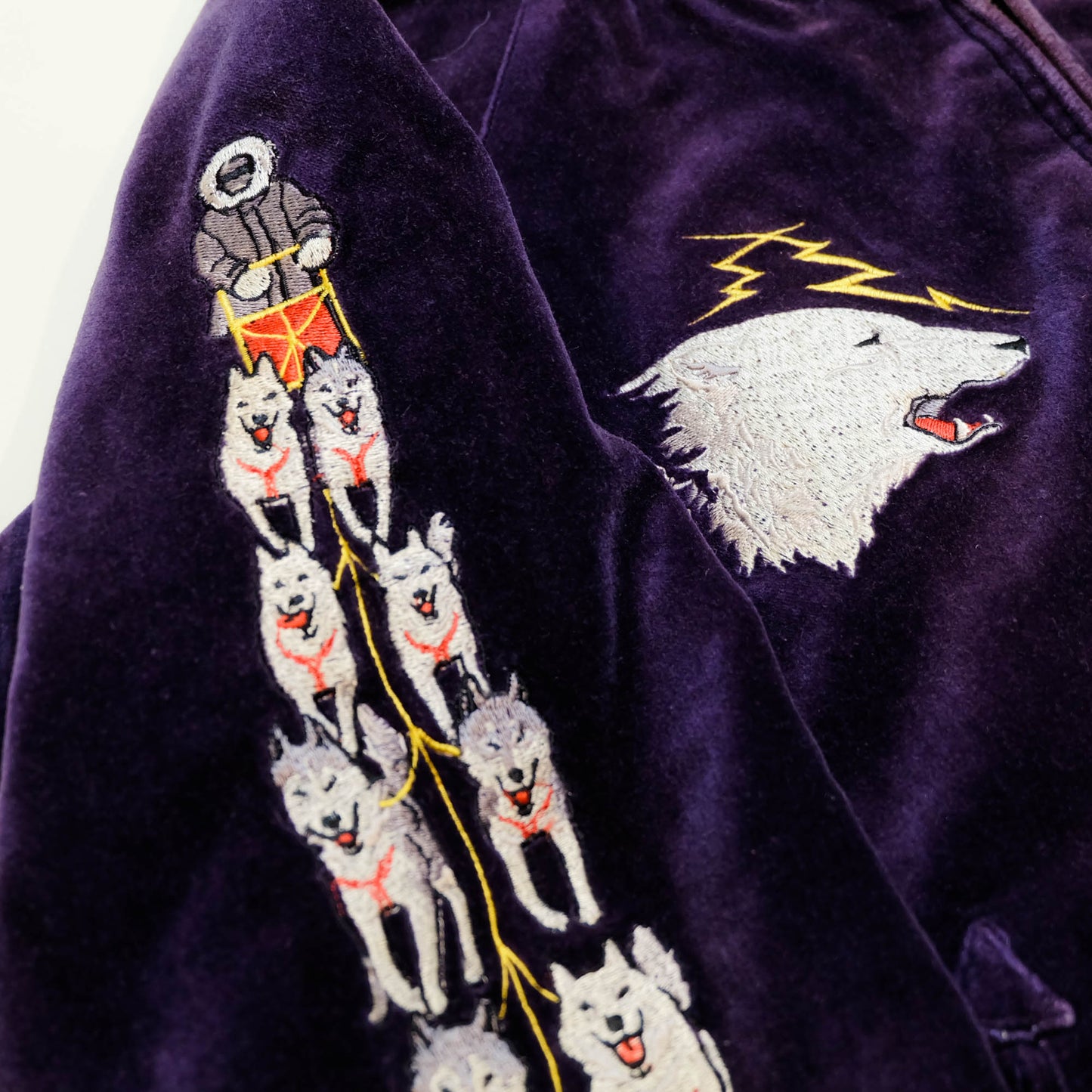 PPFM Peyton’s Place for Men Vintage Velvet Sukajan Jacket | Japanese Hinomaru Eagle Wolf Embroidery Souvenir Bomber Jacket Purple Size M-L