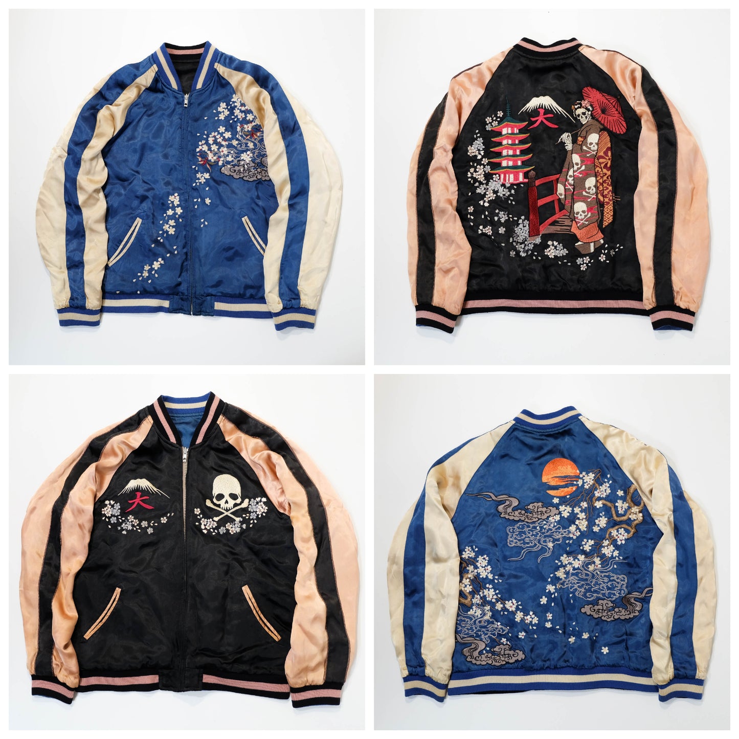 Vintage Japanese Sukajan Souvenir Jacket Reversible Dragon Skull Geisha Wagara Embroidery Yokosuka Bomber Jacket