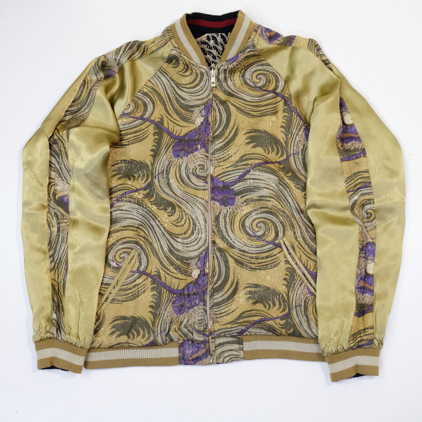 Reversible Japanese Dragon Koi Fish Whirlpool Art Sukajan Souvenir Jacket Size M