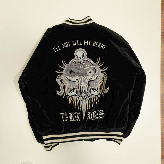 High Spirit “I’ll Not Sell My Heart” Velvet Sukajan / Souvenir Jacket Skull × Sacred Geometry × Sword Embroidery Japanese Streetwear Jacket