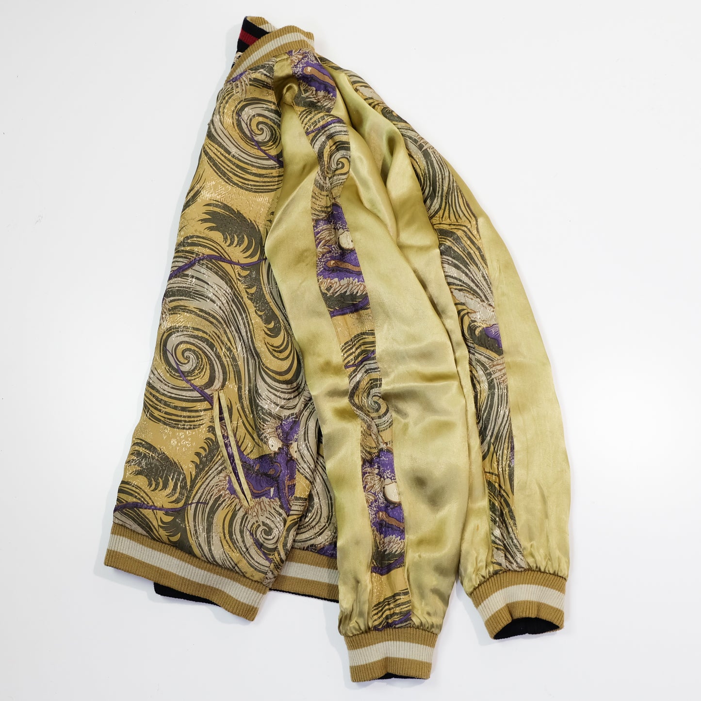 Reversible Japanese Dragon Koi Fish Whirlpool Art Sukajan Souvenir Jacket Size M