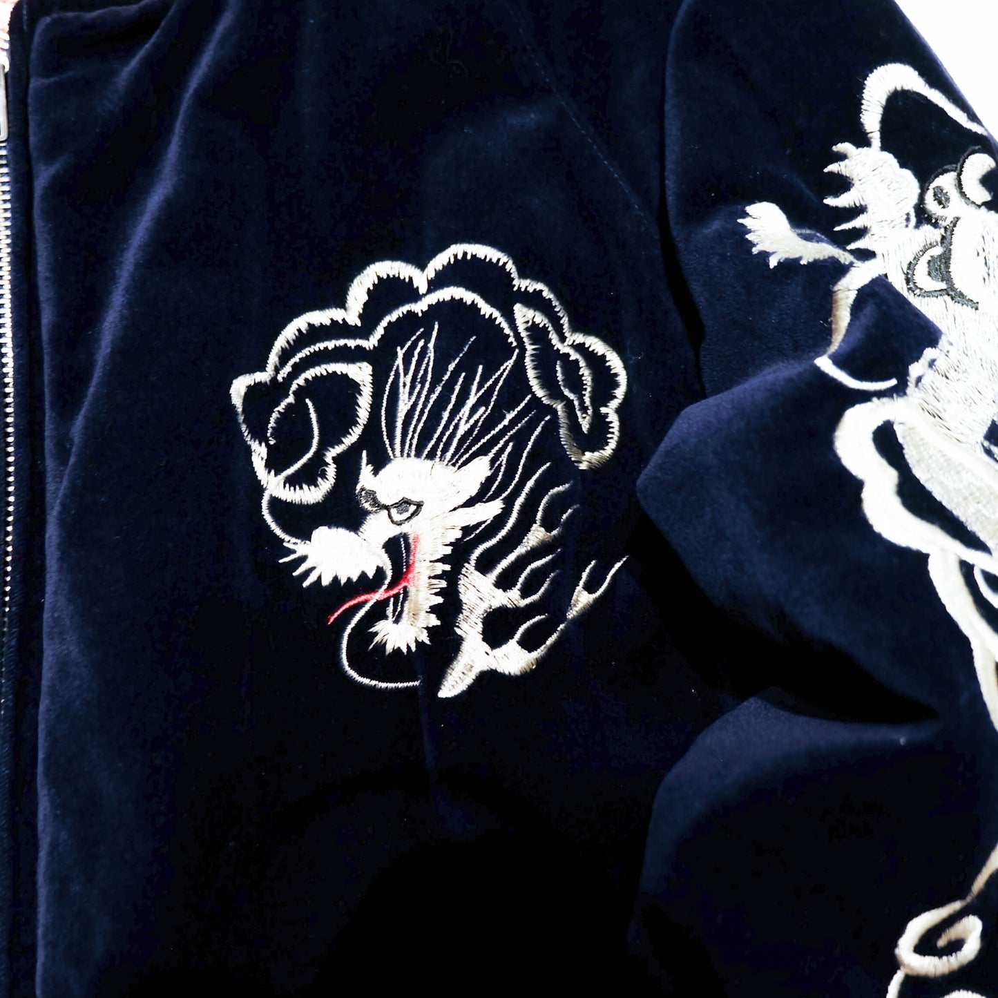 Japanese Velvet Padded Sukajan Reversible Yokosuka Bomber Jacket Dragon & Skull Embroidery Size M
