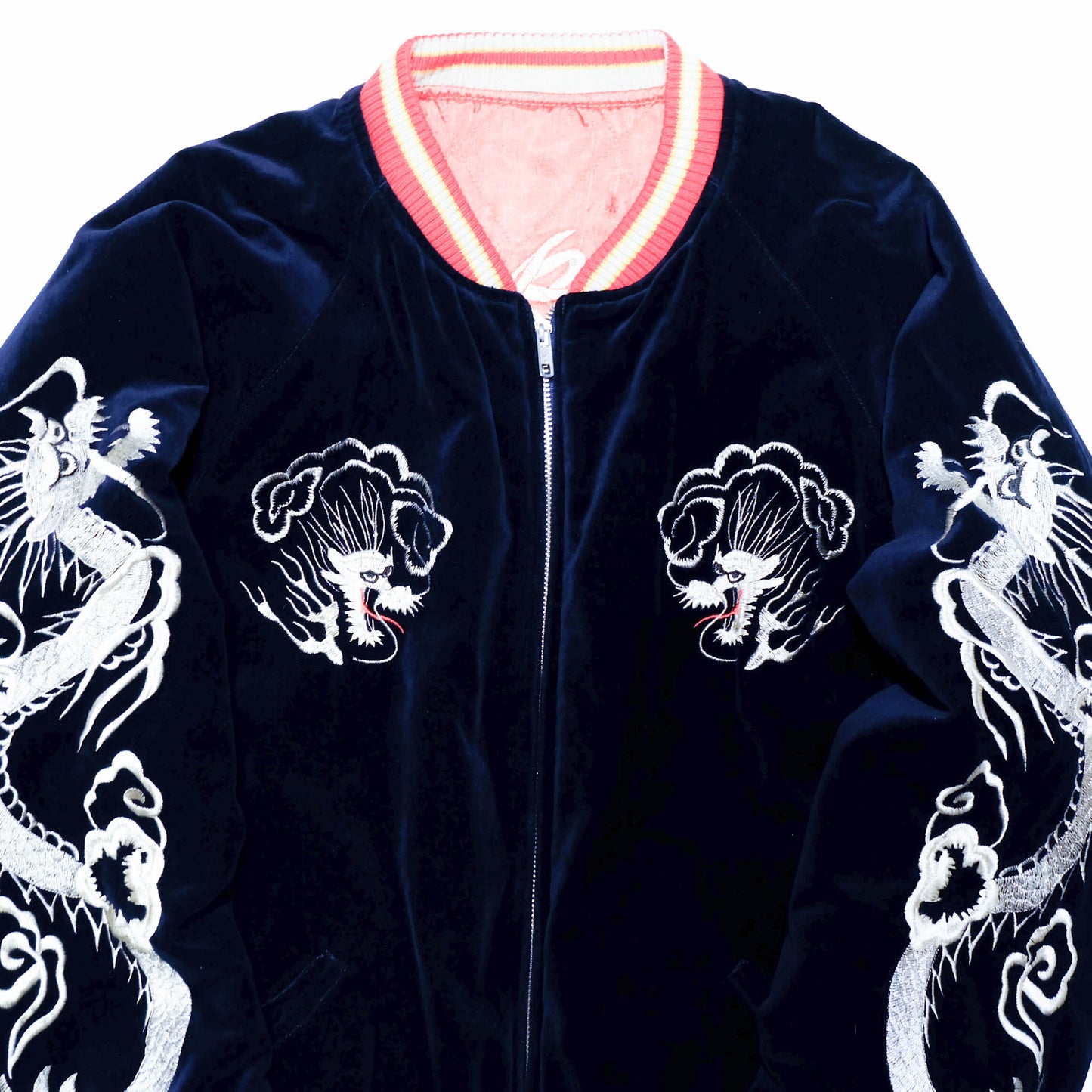 Japanese Velvet Padded Sukajan Reversible Yokosuka Bomber Jacket Dragon & Skull Embroidery Size M