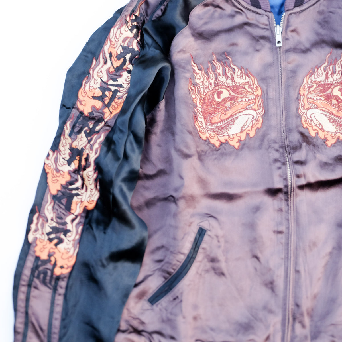 Satori Japanese Embroidered Souvenir Bomber | Hannya Mask x Jiraiya Folklore Art Wearable Streetwear